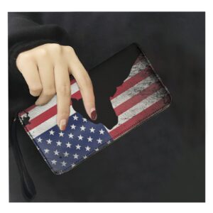 Women Wallet American Pit Bull Terrier USA Flag Printed Zip Around Wallet Clutch Purse Wristlet Wallet Leather Credit Card Holder Ladies Wallet Multicolor One Size