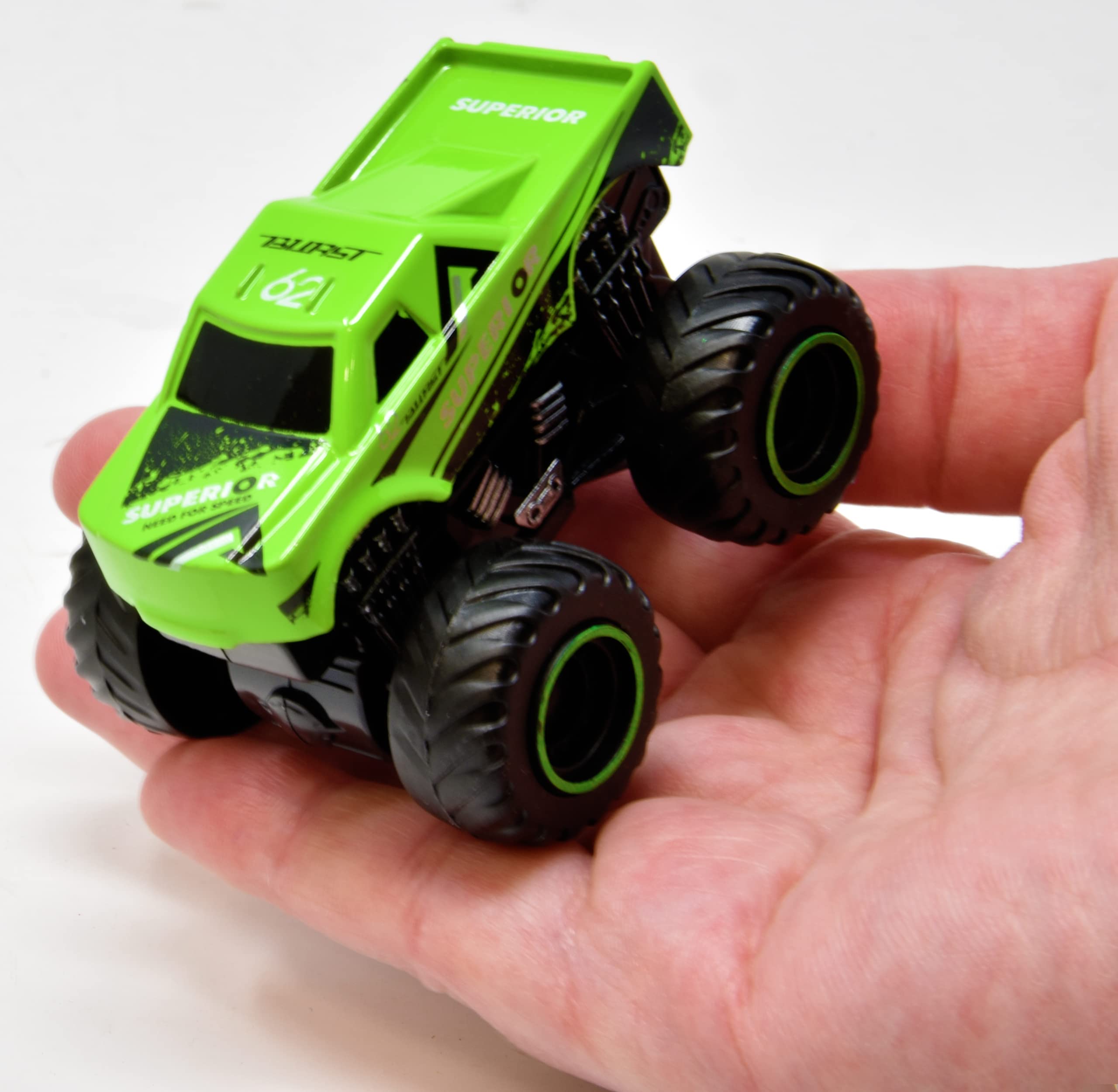 Number 1 In Service Monster Trucks for Boys Inertia Powered 4 Wheels Diecast Mini Vehicle Set Push and Go Small Toy Cars 4 Pack for Toddlers and Kids for Age 3 4 5 6 7 Years