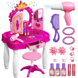 eohemeral toddler makeup table with mirror and chair, kids makeup vanity set with accessories and lights and music sound for girls, toddlers 3-5 years old