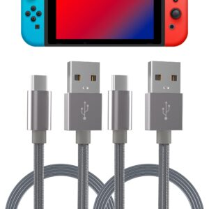 talk works gaming console controller usb-c charging cable compatible w/nintendo switch - 10 ft extra-long nylon braided type c game system fast-charger cord, slate (2 pack)