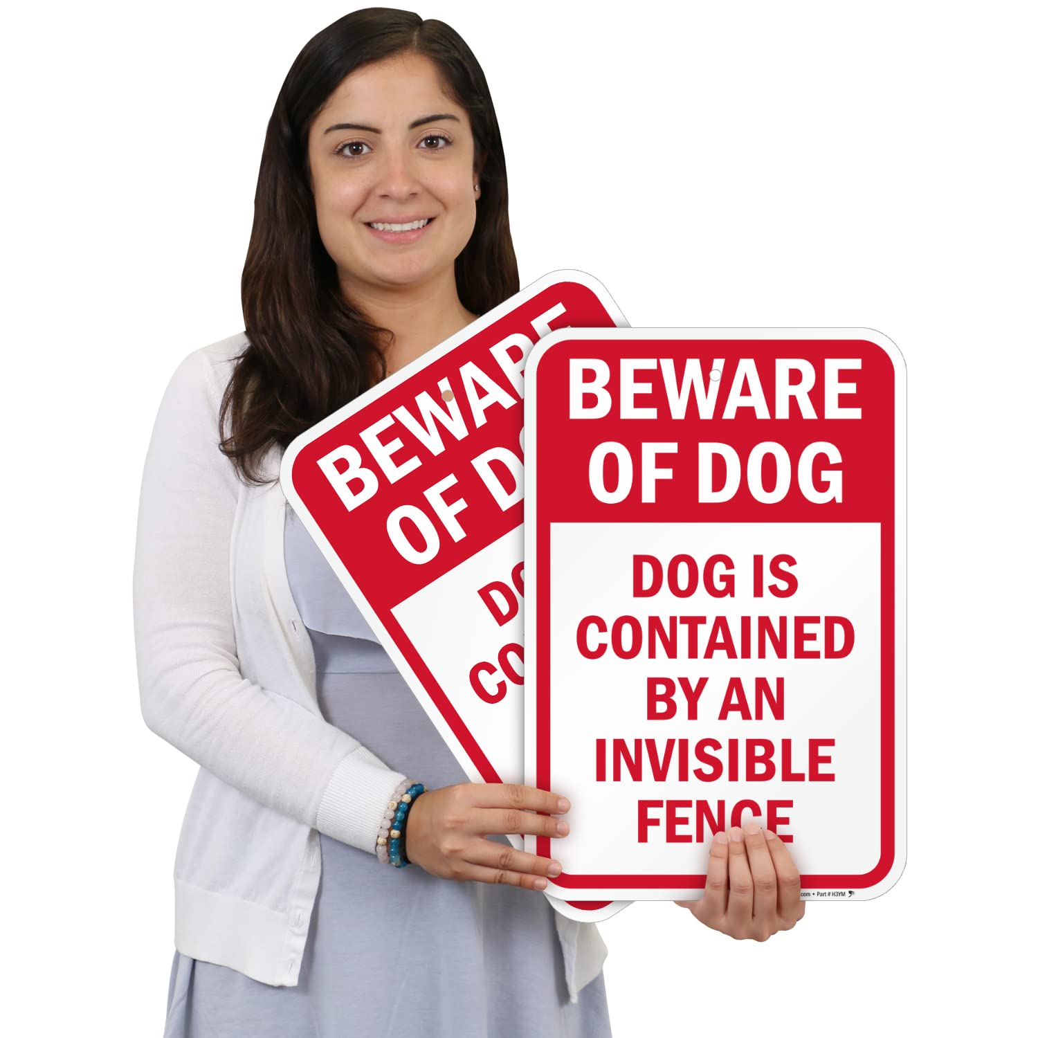 SmartSign Dog Contained By Invisible Fence Sign - 2 Pack, Beware Of Dog Sign, 18 x 12 inch, 2mm Aluminum Composite, Red and White, Made in USA