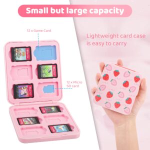 GLDRAM Strawberry Game Case for Nintendo Switch, Pink Game Holder Case for 12 Switch Game Cards and 12 Micro SD Cards, Cute Switch Game Case Storage, Portable Game Accessories Kit for Switch/OLED/Lite