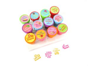 tinymills 12 pcs positive affirmation stamp kit for kids - positive mindfulness self inking stamps gift party favors