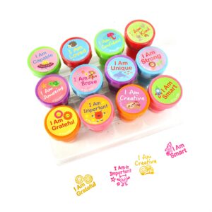 TINYMILLS 12 Pcs Positive Affirmation Stamp Kit for Kids - Positive Mindfulness Self Inking Stamps Gift Party Favors