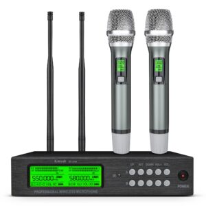 Kimyah Wireless Microphone System, All Metal Dual UHF Cordless Mics of Handheld, 328ft Range, Ideal for Church, Conference and Karaoke, DJ, Wedding(KY-8208)