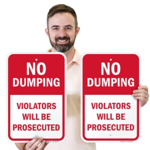 SmartSign No Dumping Violators Will Be Prosecuted Sign - 2 Pack, 18 x 12 inch, 2mm Thick Aluminum Composite, Red/Black on White, Made in USA