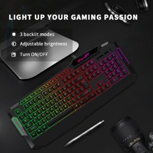 RaceGT Gaming Keyboard,114 Keys Full Size Wired LED Backlit with Dedicated Multimedia Keys Wrist Rest Mechanical Feeling Keybaord Compatible for Computer PC Laptop Xbox