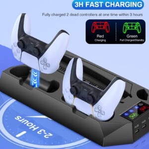 PS5 Stand with Cooling Station PS5 Controller Charging Station for Playstation 5 PS5 Console Edition, PS5 Accessories-Cooler Fan/Remote Charger/Headset Holder(Not Fit 2023 PS5 Slim Disc/Digital)