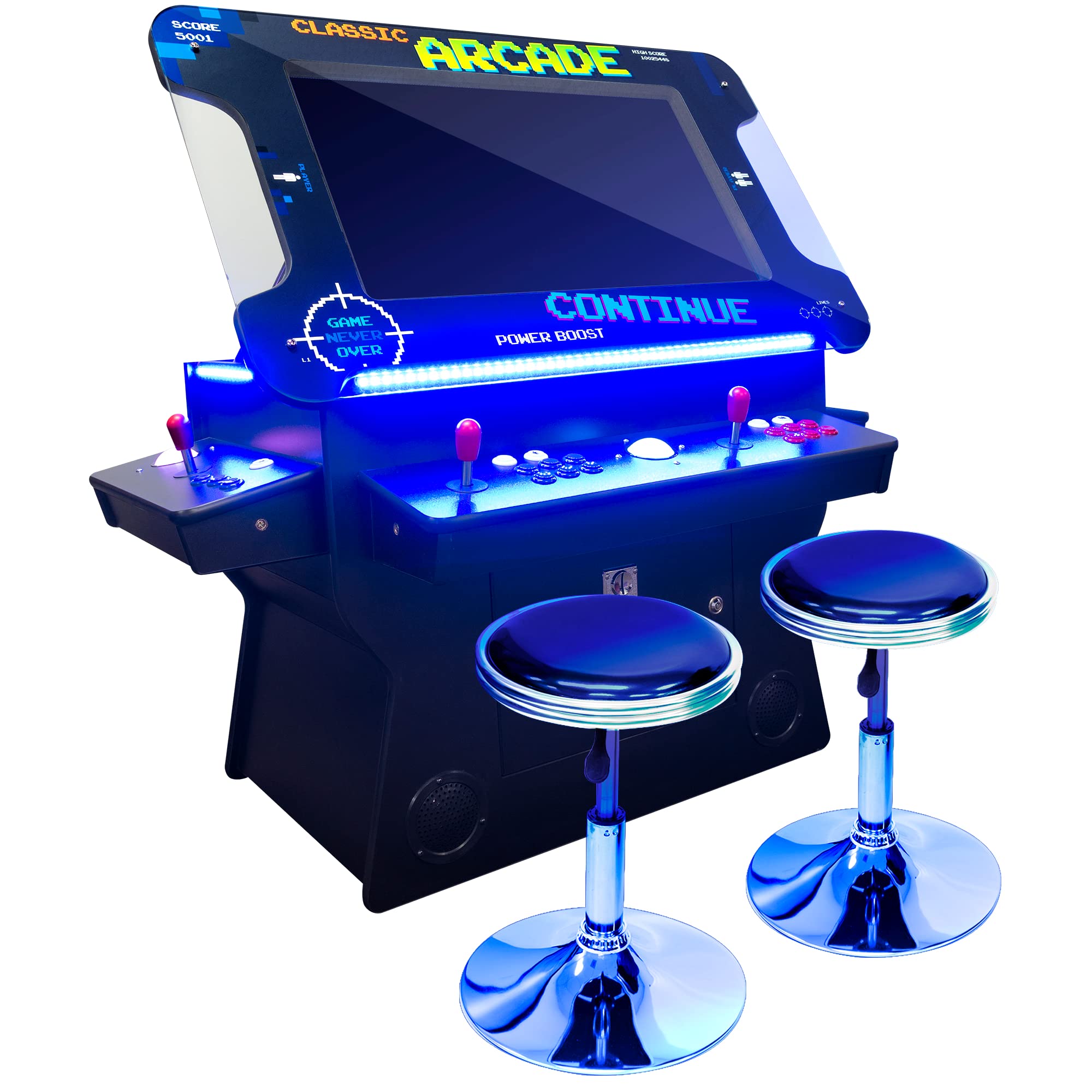 Creative Arcades Full-Size Commercial Grade Cocktail Arcade Machine | 2 Sanwa Joysticks | 2 Stools (Standard Artwork - Tilt, 5100 Games (2 Player))