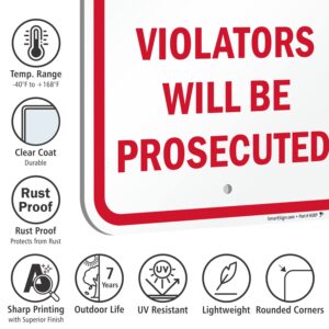 SmartSign No Dumping Violators Will Be Prosecuted Sign - 2 Pack, 18 x 12 inch, 2mm Thick Aluminum Composite, Red/Black on White, Made in USA