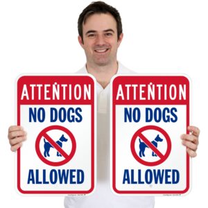 SmartSign Attention No Dogs Allowed Sign - 2 Pack, 18 x 12 inch, 2mm Aluminum Composite, Pre-Drilled Holes, Blue/Red on White, Made in USA