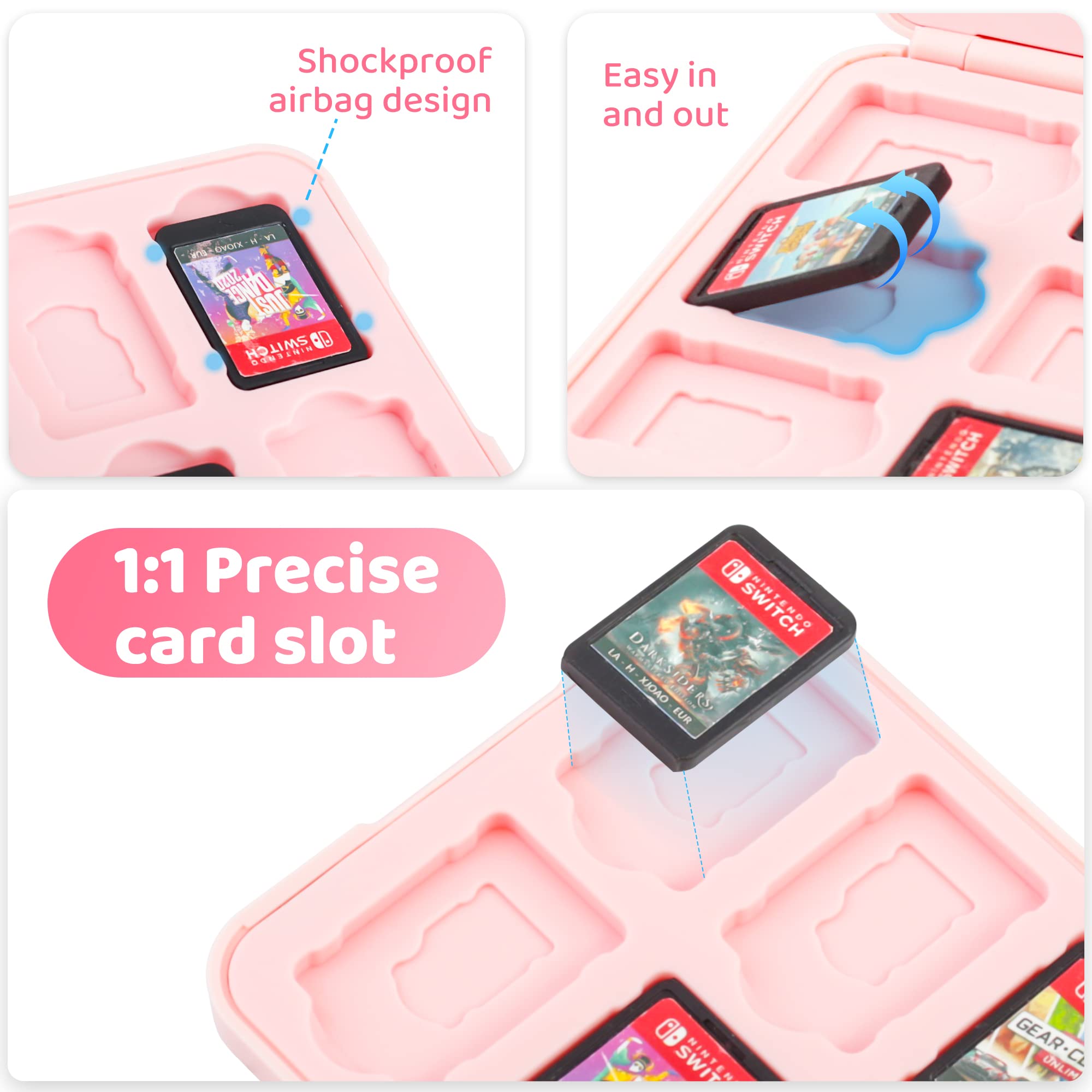 GLDRAM Strawberry Game Case for Nintendo Switch, Pink Game Holder Case for 12 Switch Game Cards and 12 Micro SD Cards, Cute Switch Game Case Storage, Portable Game Accessories Kit for Switch/OLED/Lite