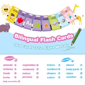 TimingSXD Spanish Flash Cards for Kids,Bilingual Flash Cards for Toddler/Beginning - ABC,Numbers,Colors,Shapes,Español/English Talking Flash Cards for Preschool,Kindergarten