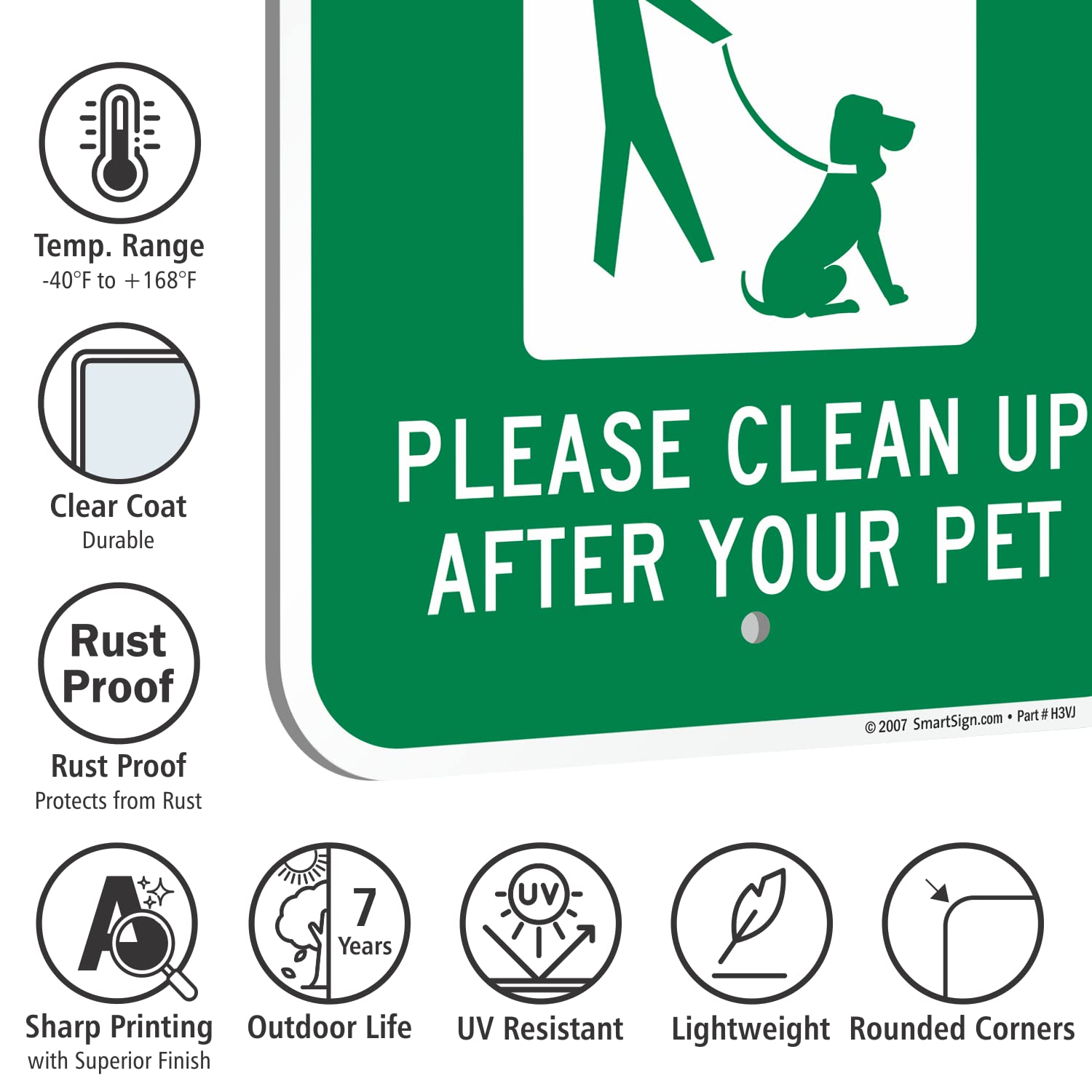 SmartSign All Pets Must Be On Leash Sign - 2 Pack, Please Clean Up After Your Pet Sign, 18 x 12 inch, 2mm Thick Aluminum Composite, Green and White, Made in USA