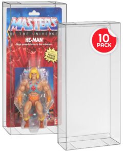 evoretro action figure display case compatible with masters of the universe (motu) origins carded 5.5 inch action figure, thick sturdy acid-free clear pet protector, will last a lifetime 10 pack