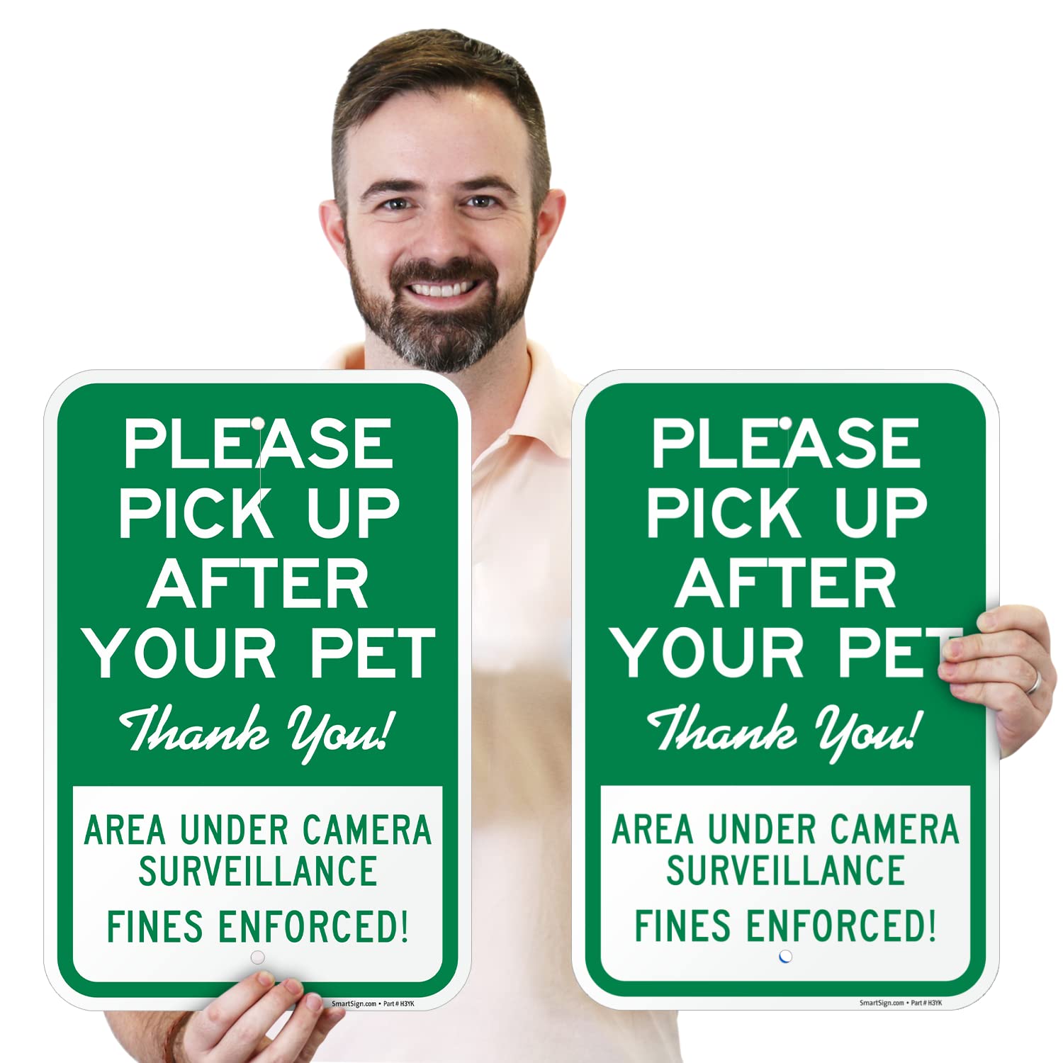 SmartSign Please Pick Up After Your Pet Sign - 2 Pack, Area Under Surveillance Sign, 18 x 12 inch, 2mm Thick Aluminum Composite, Green and White, Made in USA