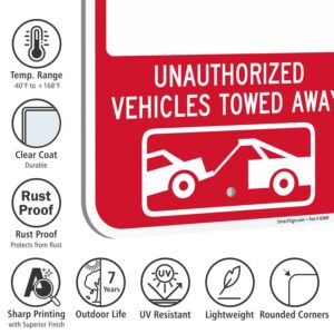 SmartSign Reserved Parking For Employees Sign - 2 Pack, Unauthorized Vehicles Towed Sign, 18 x 12 inch, 2mm Thick Aluminum Composite, Red and White, Made in USA