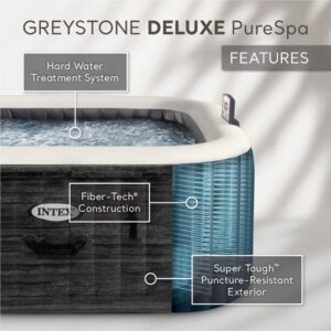 Intex PureSpa Plus Greystone Inflatable Square Outdoor Hot Tub Spa, 83x28" and Tray Attachment Accessory for Mobile Tablet Phones with LED Light Strip