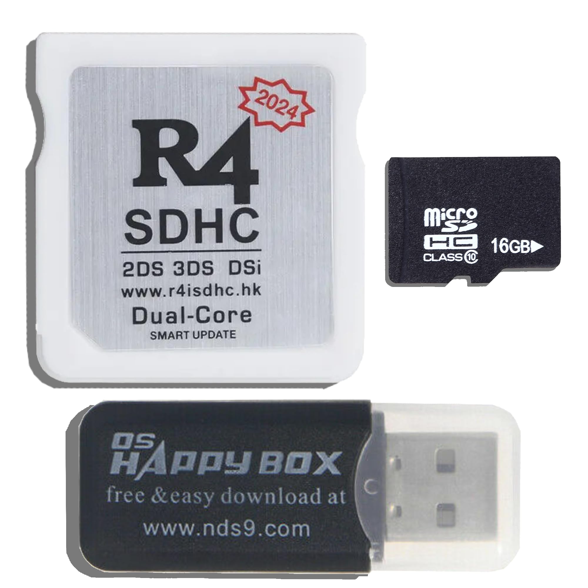 R4 2024 HK SDHC Dual Core Update Adapter Card with 16GB TF SD Card for DS DSI 2DS 3DS NDS, No Game Timebomb, White