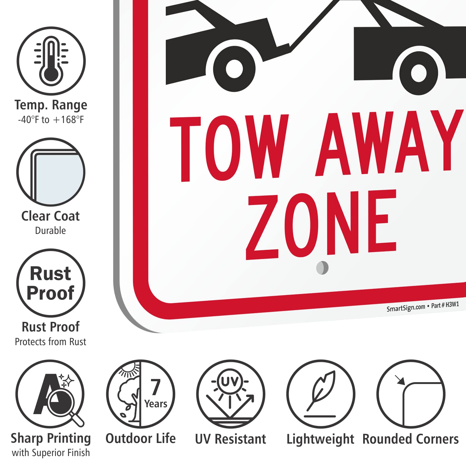 SmartSign No Parking Tow Away Zone Sign - 2 Pack,18 x 12 inch, 2mm Thick Aluminum Composite, Pre-Drilled Holes, Black/Red on White, Made in USA