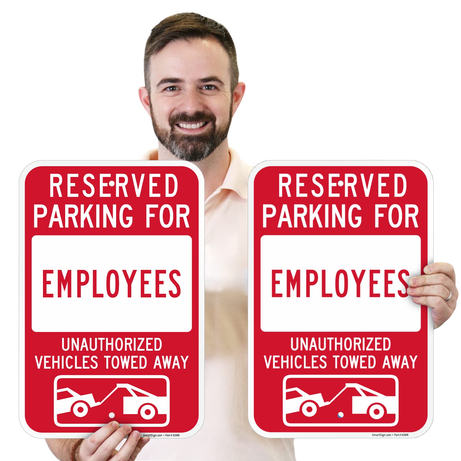 SmartSign Reserved Parking For Employees Sign - 2 Pack, Unauthorized Vehicles Towed Sign, 18 x 12 inch, 2mm Thick Aluminum Composite, Red and White, Made in USA