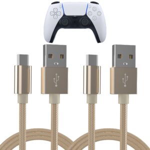 talk works playstation 5 controller charger cable, usb c to usb a - 6' nylon braided type c fast charging cord for ps5 (gold, pack of 2) (14098)