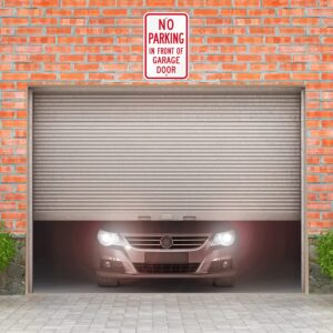 SmartSign No Parking In Front Of Garage Door Sign - 2 Pack, 18 x 12 inch, 2mm Aluminum Composite, Pre-Drilled Holes, Red and White, Made in USA