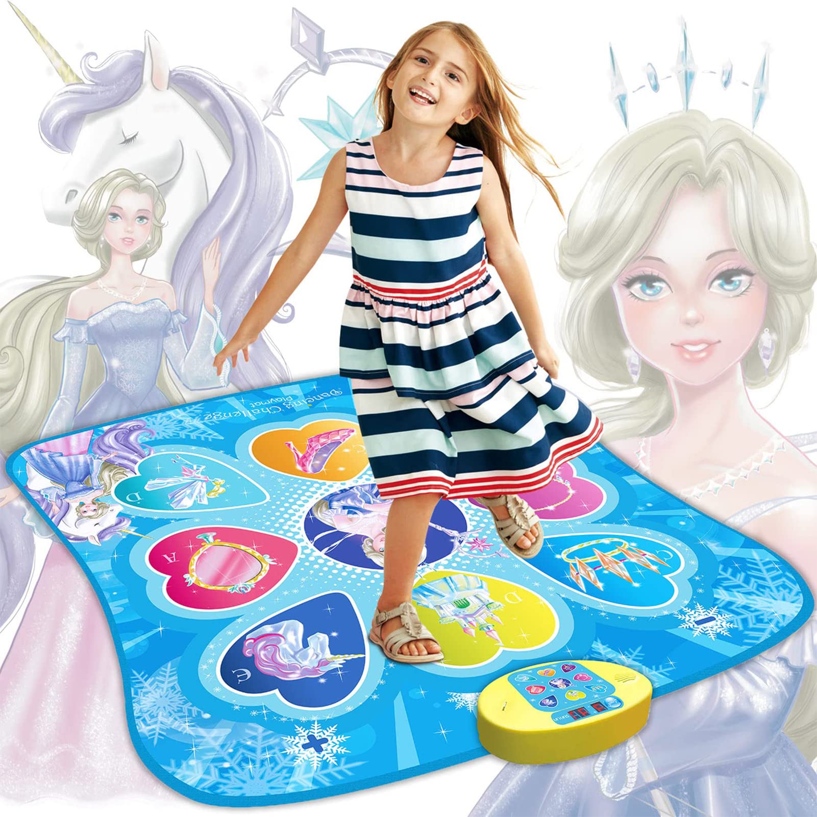 SUNLIN Dance Mat, Gifts Toys for Girls 3 4 5 6 7 8 Years Old, Frozen Theme Toys, Dance Pad with 7 Game Modes, 5 Challenge Levels, 9 Built-in Music, Birthday Gifts for Kids Ages 3-12