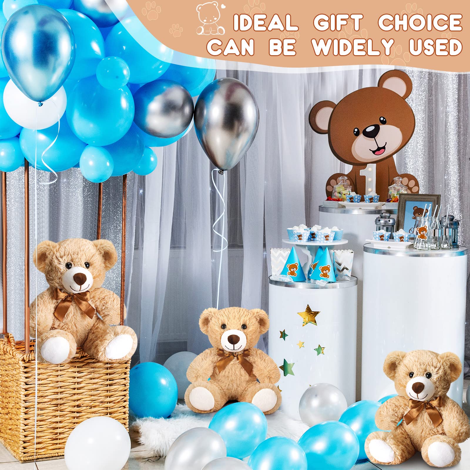 Zhanmai 18 Pcs 14 Inch Bears Stuffed Animal 2024 Graduation Gifts Bulk Plush Bear Toys for Birthday Baby Shower Party Favor(Light Brown)