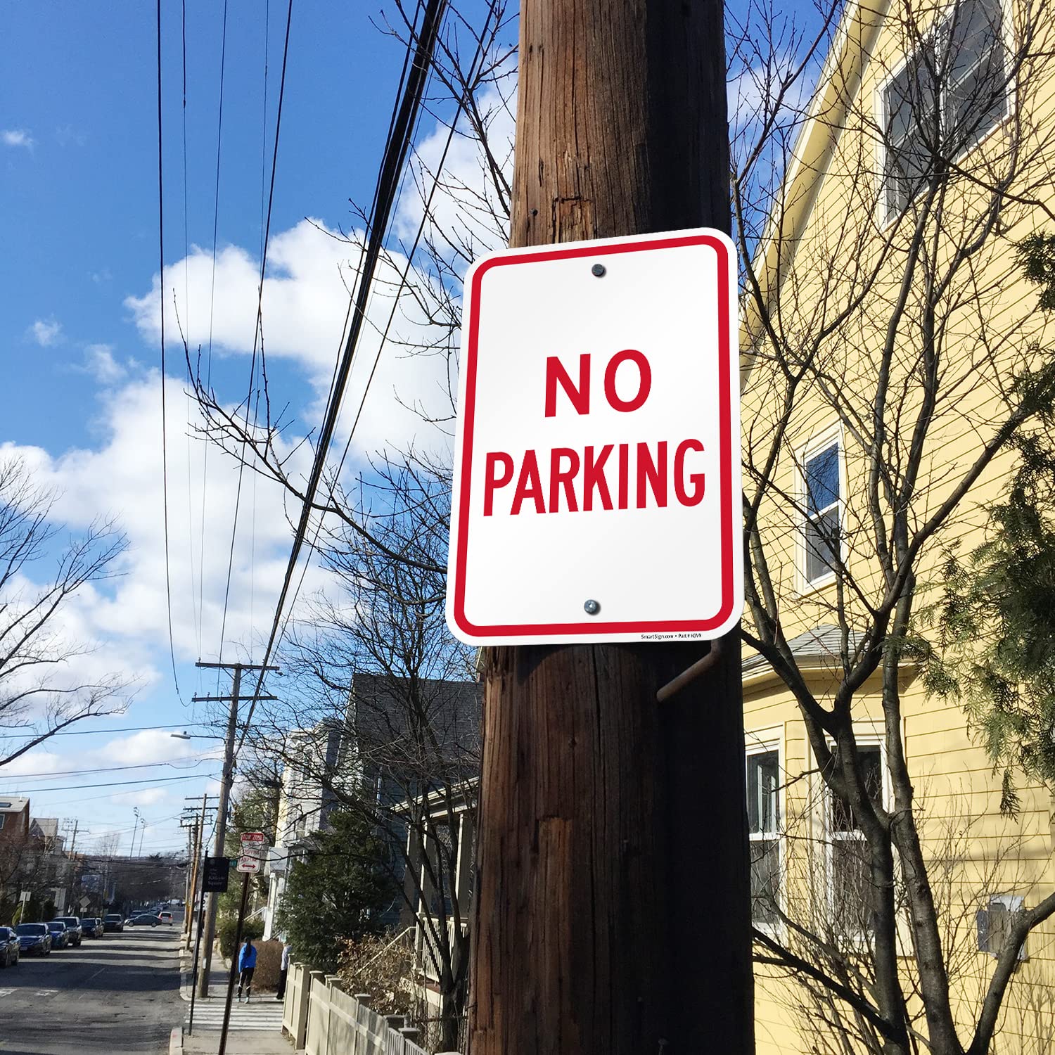 SmartSign No Parking Sign - Pack of 2, 18 x 12 inch, 2mm Aluminum Composite, Pre-Drilled Holes, Made in USA, Red and White