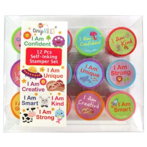 TINYMILLS 12 Pcs Positive Affirmation Stamp Kit for Kids - Positive Mindfulness Self Inking Stamps Gift Party Favors