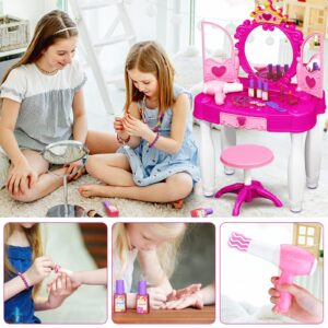 Eohemeral Toddler Makeup Table with Mirror and Chair, Kids Makeup Vanity Set with Accessories and Lights and Music Sound for Girls, Toddlers 3-5 Years Old