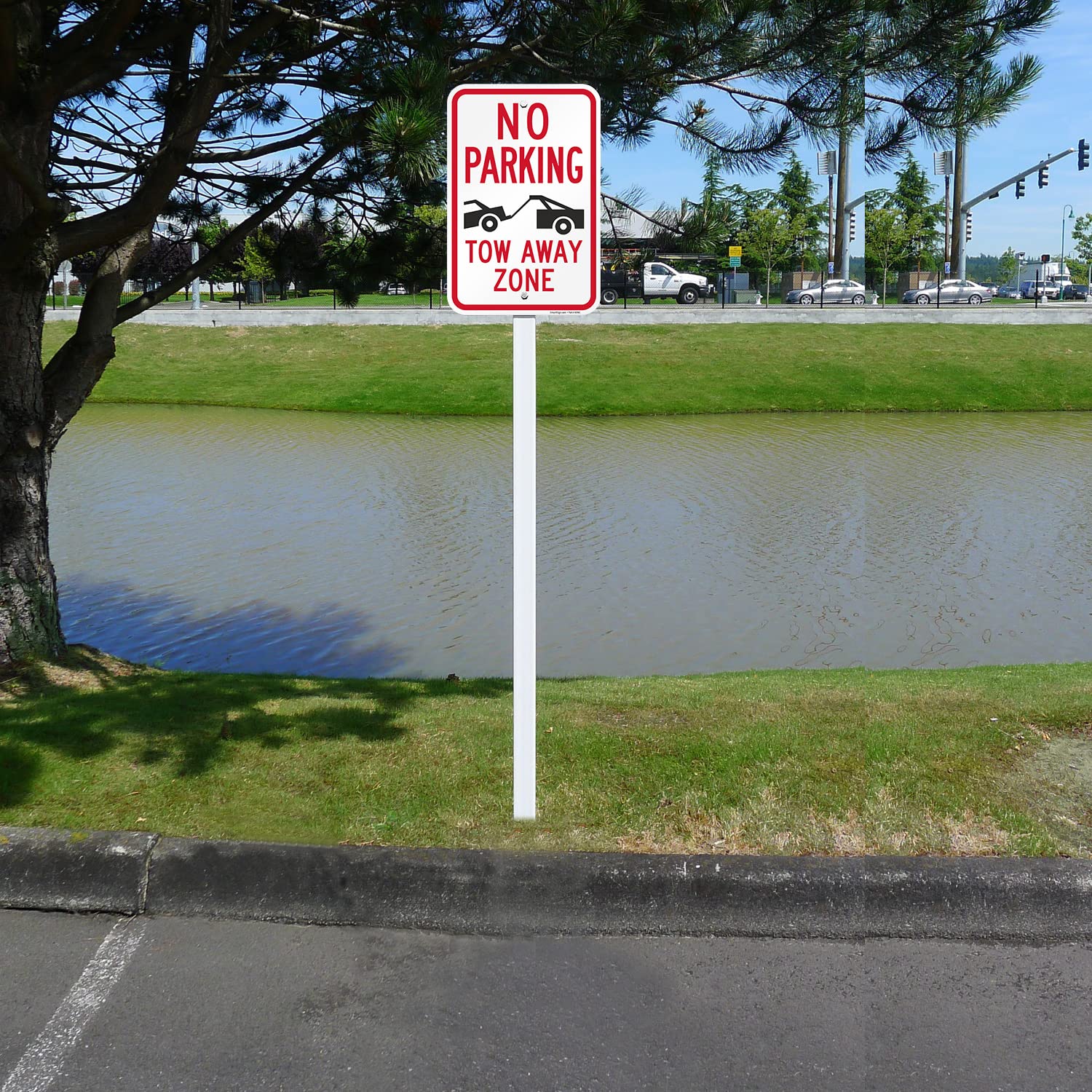 SmartSign No Parking Tow Away Zone Sign - 2 Pack,18 x 12 inch, 2mm Thick Aluminum Composite, Pre-Drilled Holes, Black/Red on White, Made in USA