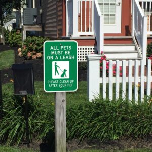 SmartSign All Pets Must Be On Leash Sign - 2 Pack, Please Clean Up After Your Pet Sign, 18 x 12 inch, 2mm Thick Aluminum Composite, Green and White, Made in USA