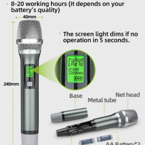 Kimyah Wireless Microphone System, All Metal Dual UHF Cordless Mics of Handheld, 328ft Range, Ideal for Church, Conference and Karaoke, DJ, Wedding(KY-8208)