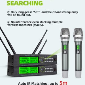 Kimyah Wireless Microphone System, All Metal Dual UHF Cordless Mics of Handheld, 328ft Range, Ideal for Church, Conference and Karaoke, DJ, Wedding(KY-8208)