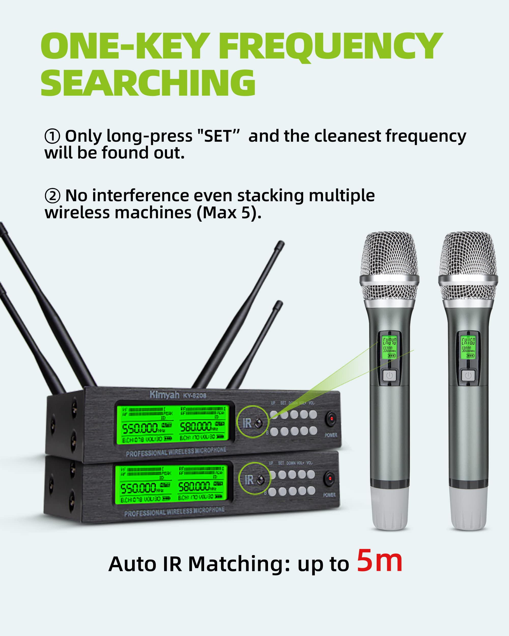 Kimyah Wireless Microphone System, All Metal Dual UHF Cordless Mics of Handheld, 328ft Range, Ideal for Church, Conference and Karaoke, DJ, Wedding(KY-8208)