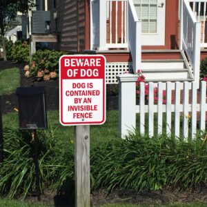 SmartSign Dog Contained By Invisible Fence Sign - 2 Pack, Beware Of Dog Sign, 18 x 12 inch, 2mm Aluminum Composite, Red and White, Made in USA