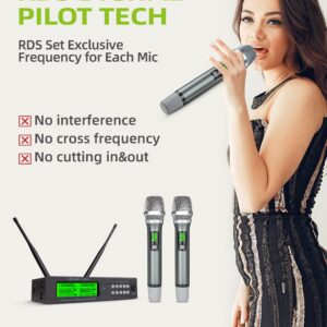 Kimyah Wireless Microphone System, All Metal Dual UHF Cordless Mics of Handheld, 328ft Range, Ideal for Church, Conference and Karaoke, DJ, Wedding(KY-8208)