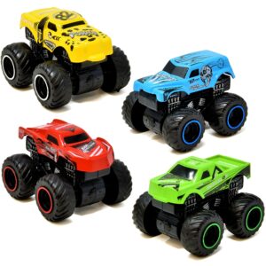 Number 1 In Service Monster Trucks for Boys Inertia Powered 4 Wheels Diecast Mini Vehicle Set Push and Go Small Toy Cars 4 Pack for Toddlers and Kids for Age 3 4 5 6 7 Years