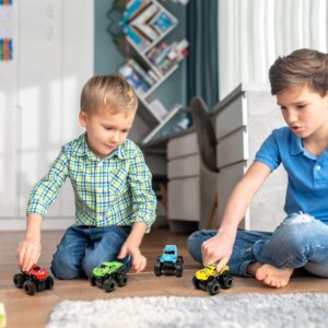 Number 1 In Service Monster Trucks for Boys Inertia Powered 4 Wheels Diecast Mini Vehicle Set Push and Go Small Toy Cars 4 Pack for Toddlers and Kids for Age 3 4 5 6 7 Years