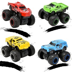 Number 1 In Service Monster Trucks for Boys Inertia Powered 4 Wheels Diecast Mini Vehicle Set Push and Go Small Toy Cars 4 Pack for Toddlers and Kids for Age 3 4 5 6 7 Years