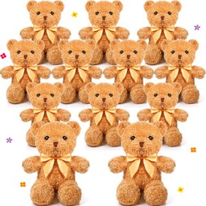 hydren 12 pack 12 inch bear stuffed animal bulk cute plush bear toys with ribbon bow ties soft fluffy bears for women girls baby shower birthday party favors(light brown)