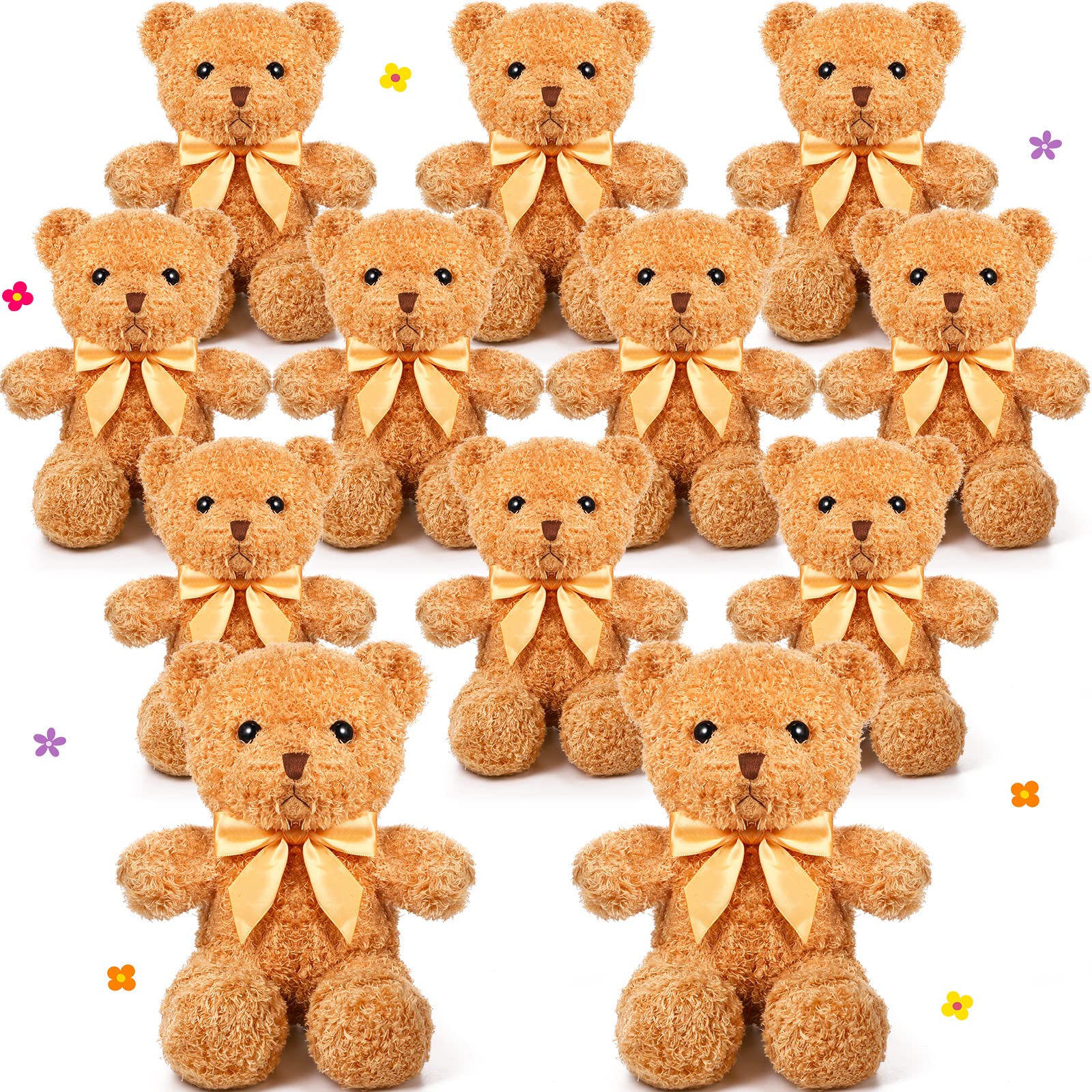 HyDren 12 Pack 12 Inch Bear Stuffed Animal Bulk Cute Plush Bear Toys with Ribbon Bow Ties Soft Fluffy Bears for Women Girls Baby Shower Birthday Party Favors(Light Brown)