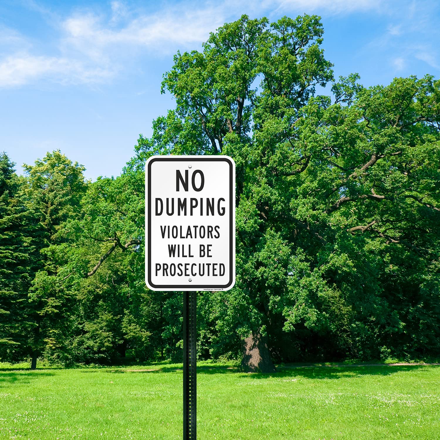 SmartSign No Dumping Violators Will Be Prosecuted Sign - 2 Pack, 18 x 12 inch, 2mm Aluminum Composite, Pre-Drilled Holes, Black and White, Made in USA