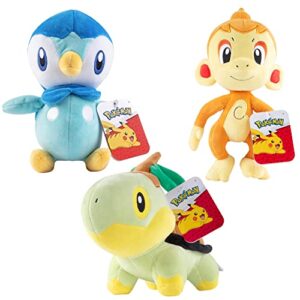 pokémon 8" chimchar, piplup, turtwig plush stuffed animal toys, 3-pack - brilliant diamond & shining pearl starters - officially licensed - gift for kids