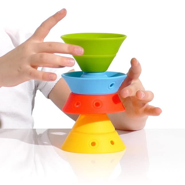 Fat Brain Toys Hix by MOLUK - Tropical - Foldable Silicone Stacking Cones, Ages 2+