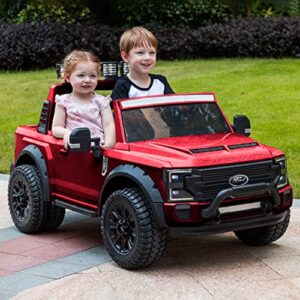 2024 Ford F450 Two (2) Seater 24V Ride On Kids Car Truck w/Remote | Large 24V Battery Licensed Kid Car to Drive 3 Speeds, Leather Seat, MP3 Music by Bluetooth, FM Radio, Rubber Tires