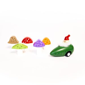 Gnome and Mushroom 6 Piece Bowling Game by Jack Rabbit Creations – Pull-Back Car and Garden Mushroom Stacking Pins – Classic Wooden Toy – Develops Hand Eye Coordination & Motor Skills - Ages 3+ Years