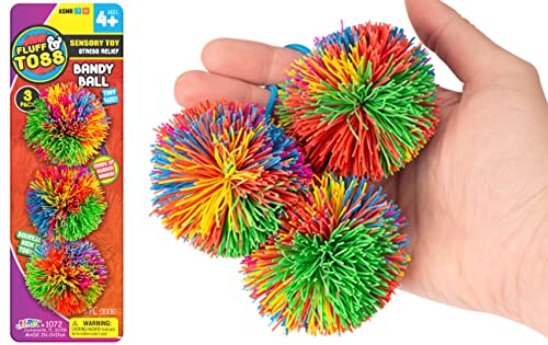 JA-RU Mini Bandy Ball Set (1 Pack 3 Total) Rubber String Stress Balls Soft Spike Balls Sensory Fidget Toys Pack Rainbow Bouncy Pom Ball Stress Relief Sensory Toy Party Favors Stuffers Gifts.1072-1